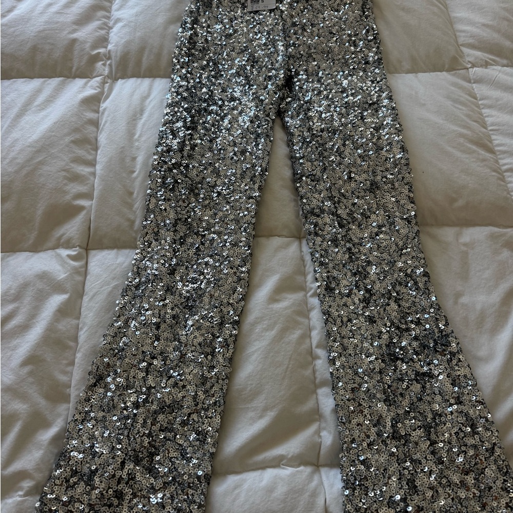 Forever 21 Silver Sequin Flare Jeans